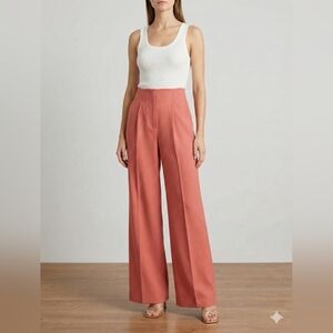 Mango MNG High-Waist Wide Leg Linen Blend Trousers Terracotta Size 0 NWT